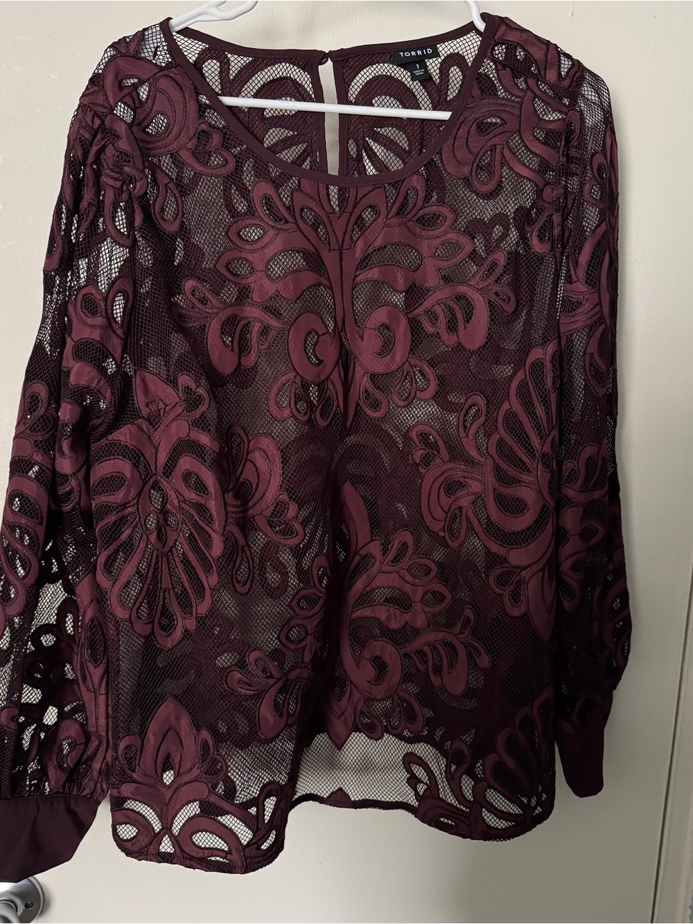 torrid Burgundy Floral Lace Mesh Long Sleeve Top
